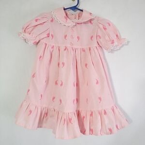 Vintage 80s Homemade Girls Pink Easter Bunny Dress Preppy Summer